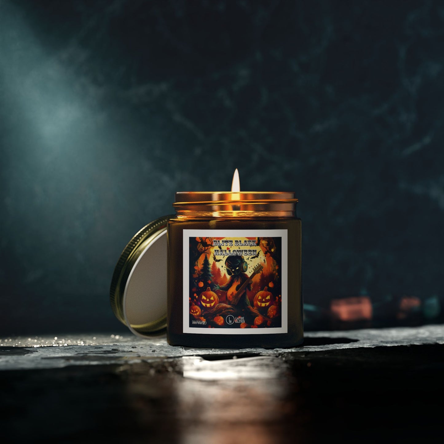 "Elite Black Halloween" Scented Coconut Apricot Candles (4oz, 9oz)
