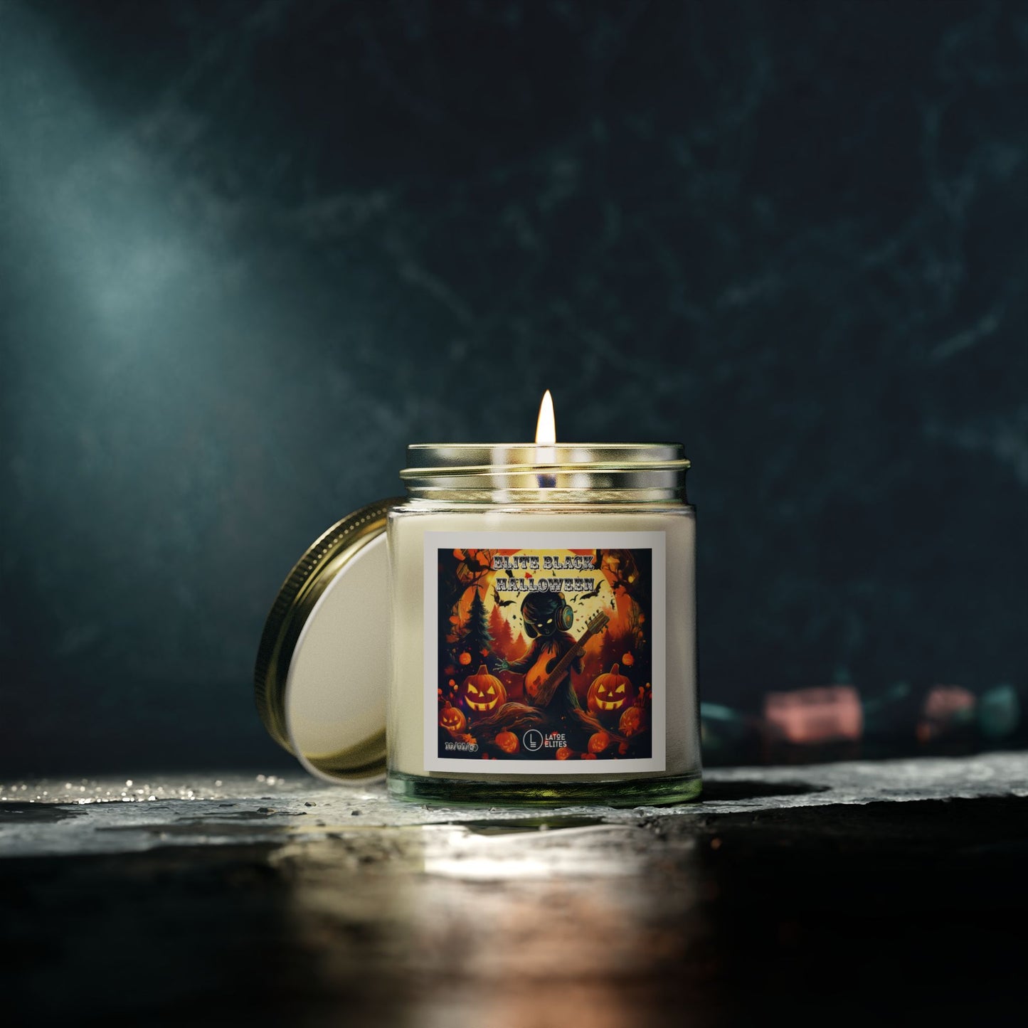 "Elite Black Halloween" Scented Coconut Apricot Candles (4oz, 9oz)