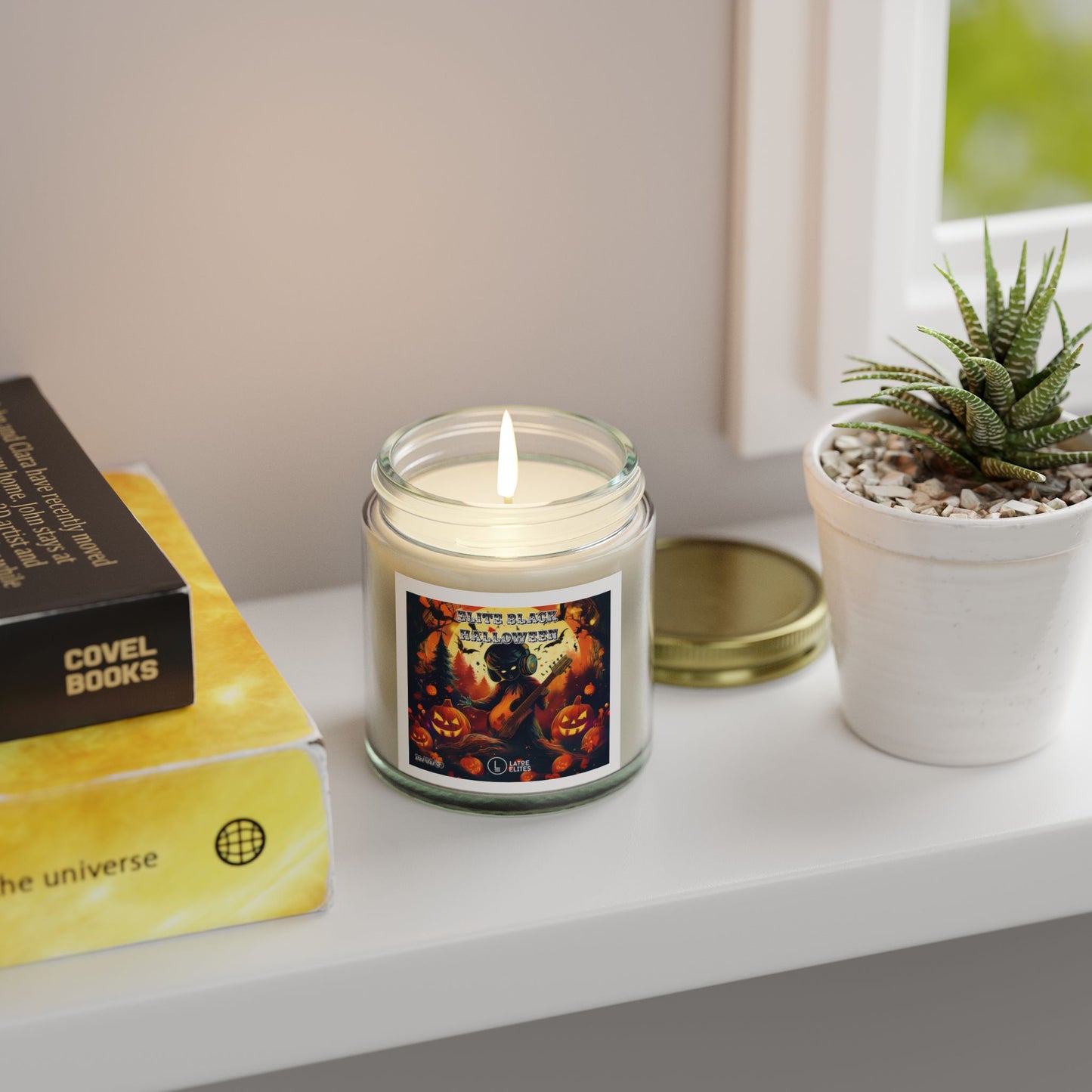 "Elite Black Halloween" Scented Coconut Apricot Candles (4oz, 9oz)