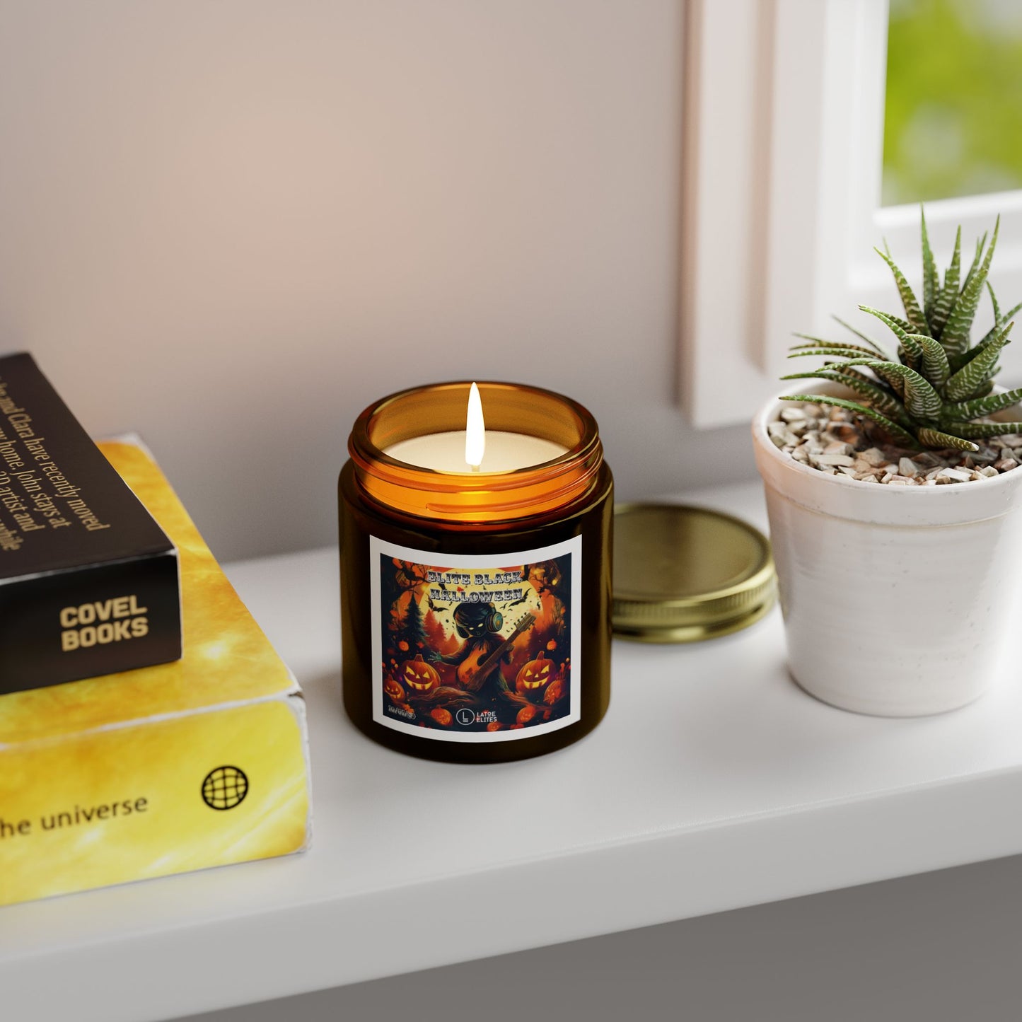 "Elite Black Halloween" Scented Coconut Apricot Candles (4oz, 9oz)